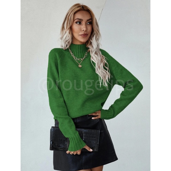 Forrest Green Knit Turtleneck Pullover Sweater Long Sleeve Side Slits - Picture 5 of 9